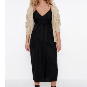 **NWT** Zara Black Draped Midi Dress